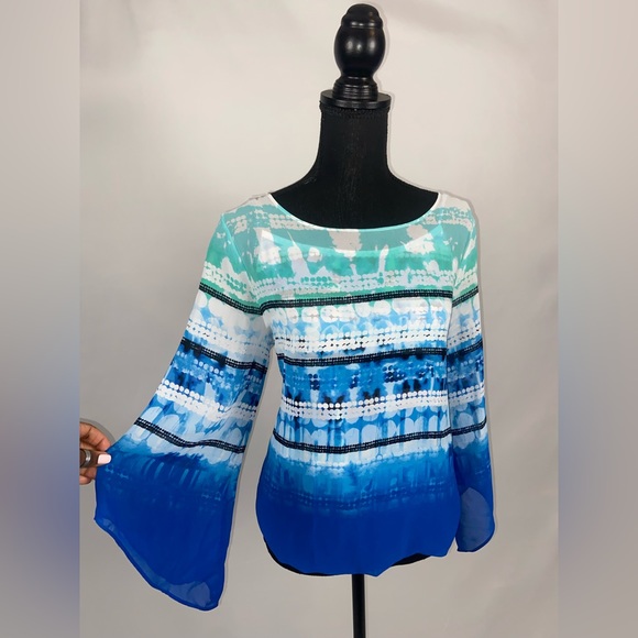 Blouse Top Alfani Blue Sheer Large Petite - Picture 4 of 9